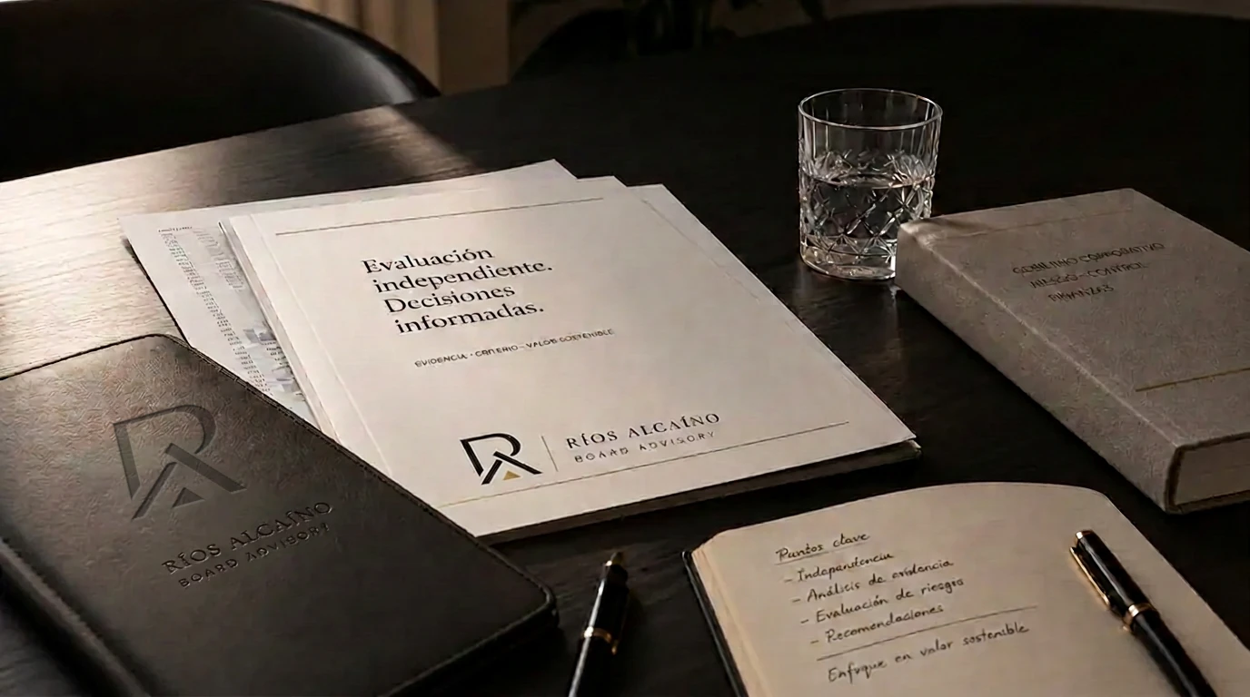 Mesa de trabajo de Directorio con documentos de evaluación, evidencia y análisis